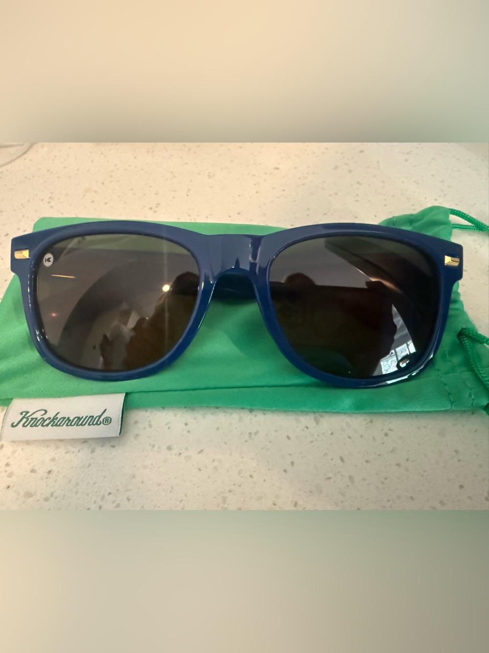 Knockaround Blue Wayfarer-Style Sunglasses with Green Pouch